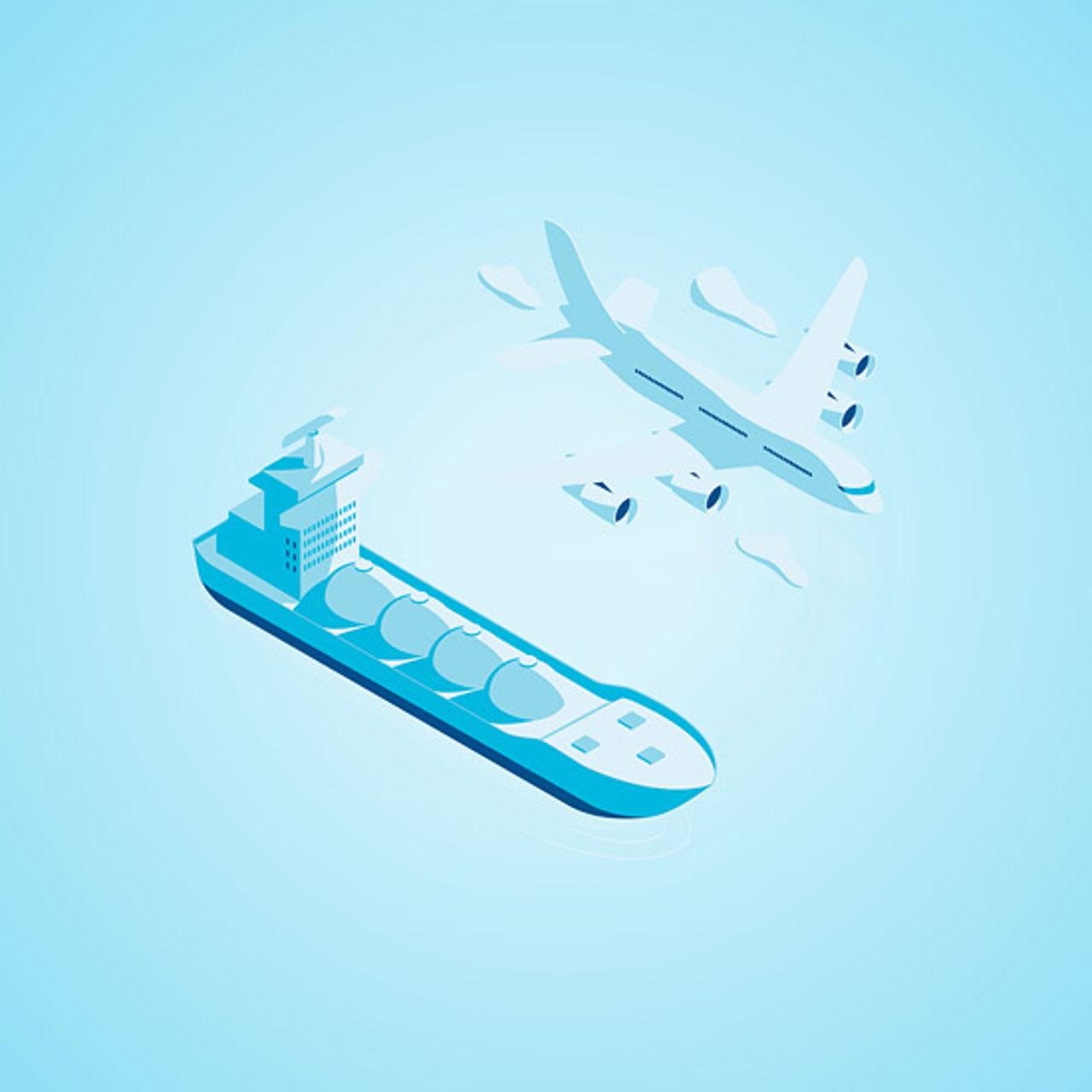 用飞机和轮船运输的插图